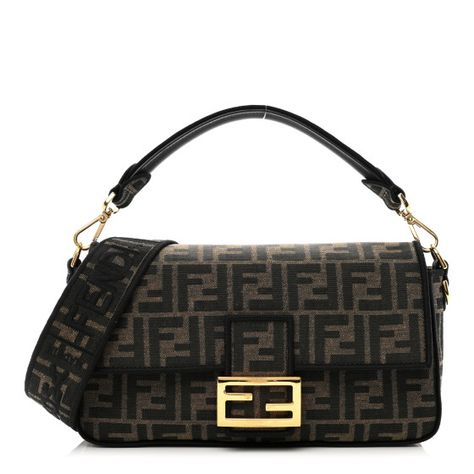 This is an authentic FENDI Fabric Jacquard FF 1974 Medium Baguette in Tobacco, Moro and Black. This stylish shoulder bag is finely crafted of Fendi Zucca canvas in tobacco brown. The bag features a matching top handle and an optional shoulder strap with gold hardware. The crossover flap opens with a gold Fendi FF logo clasp to a Fendi FF jacquard interior with a zipper pocket. Fendi Crossbody Bag, Fendi Clutch, Pokemon Fabric, Fendi Baguette Bag, Origami Bag, Fendi Shoulder Bag, Fendi Bag, Luxurious Fashion, Fendi Handbag