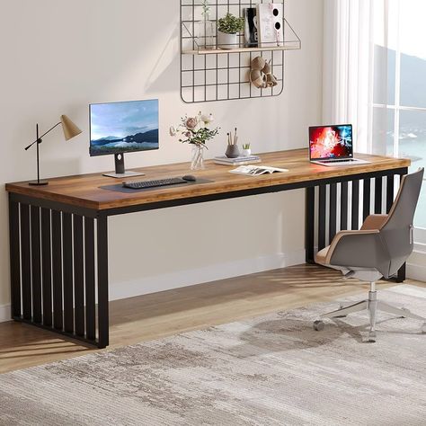 Amazon.com: Tribesigns 78.74" Extra Long Computer Desk 2 Person Desk, Double Long Desk with Heavy Duty Metal Frame, Double Workstation Study Desk for Home Office, Brown (Without Chair) (Gray & Black) : Home & Kitchen Desk 2 Person, 2 Person Home Office, Long Computer Desk, 2 Person Desk, Home Office Brown, Desk For Two, Two Person Desk, Office Brown, Workstation Desk