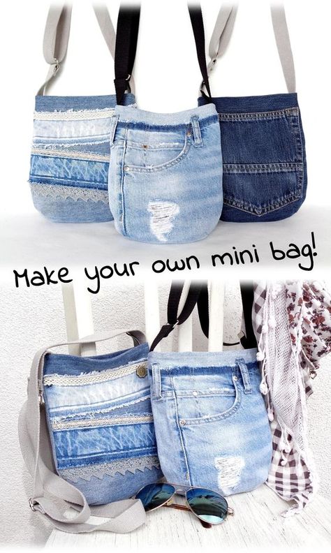 Mini bag - Make it in denim #bagmadefromjeanssewingpatterns #handmadejeansbagsewingpatterns #jeansbagsideassewingpatterns Free Denim Bag Patterns, Jeans Cross Body Bag Diy, Jean Pocket Purse Diy Tutorials, Jean Purse Diy Free Pattern, Denim Cross Body Bag, Small Handbag Pattern, Denim Bags From Jeans Patterns, Diy Bags Purses Free Sewing, Sew Cross Body Bag