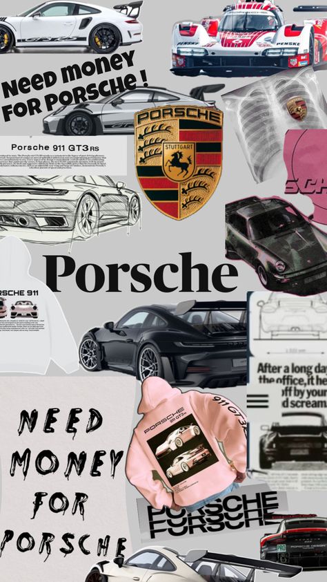 U can see Porsche cars,papers,hoodies,logos and I love Porsche signs Need Money For Porsche, Porsche Wallpaper, A Wallpaper, Need Money, Porsche, Money, Cars, White