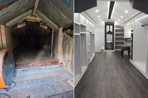 Closet Transformation, Attic Ideas, Attic Closet, Attic Renovation, Attic Remodel, Bedroom Images, Attic Rooms, Scary Places, Empty Spaces