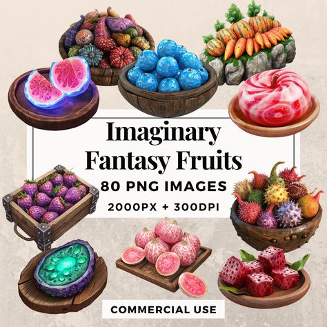 Fruit Fantasy Art, Magic Food Illustration, Fruit Design Ideas, Alien Fruit, Fruit Magic, Fantasy Fruit, Fruits Clipart, Magical Fruit, Fantasy Food