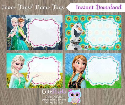 Frozen Fever Favor Tags Frozen Name Tags Frozen by CutePixels Frozen Name Tag, Tags Frozen, Frozen Favors, Disney Party Favor, Label Book, Tag Cards, Book Tag, Party Food Labels, Printable Party Decorations