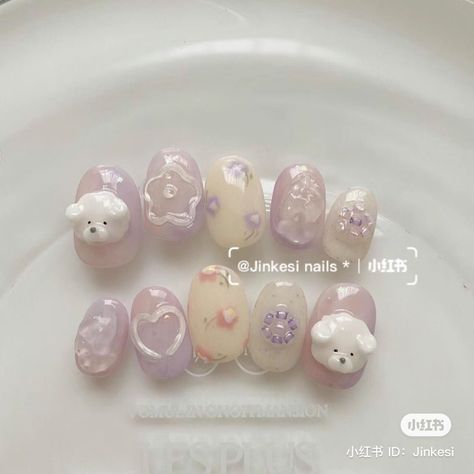 Nail Barbie, Kpop Nails, 3d Nail Designs, Aesthetic Nail, Korean Nail Art, Lilac Nails, Asian Nails, Cute Nail Art Designs, Blush Nails