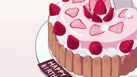 Happy birthday Tumblr, Anime Bento, Anime Cake, 귀여운 음식 그림, Anime Gifs, Think Food, Cake Videos, Anime Gifts, Kawaii Food