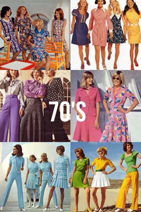 Styles Through The Decades Fashion, 7os Fashion Outfits, Women 60s Fashion, 1970 Dress Vintage Fashion, 1960/70 Fashion, Fashion 70s Women Outfit, Women’s 60s Fashion, 70s Outfits Women Dress, 50 60 Fashion 60s Style