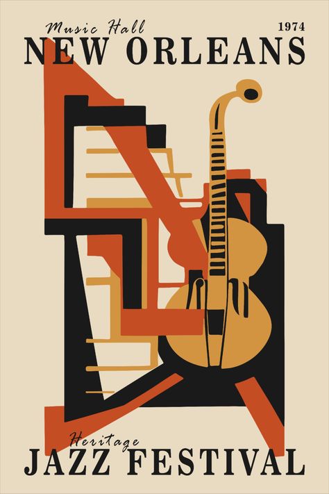 #etsy #jazzposter #musicposter Art Deco Poster Design, New Orleans Jazz Festival, Jazz Music Art, Jazz Festival Poster, New Orleans Jazz, Music Studio Room, Jazz Poster, Jazz Art, Jazz Fest