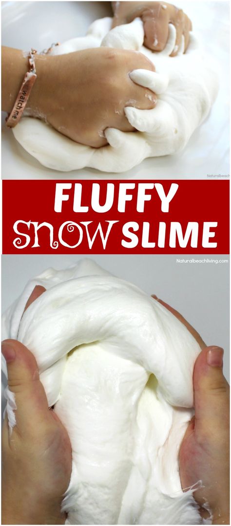 Snow Slime Recipe, Easy Fluffy Slime Recipe, Best Fluffy Slime Recipe, Slime With Contact Solution, Snow Slime, Slime Easy, Cool Slime Recipes, Winter Theme Preschool, Fluffy Slime Recipe