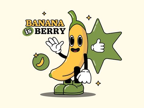 Banana Illustration Cute, Banana Character Design, Banana Illustration Design, Bananas Illustration, Banana Character, Berry Illustration, Banana Logo, Banana Illustration, Banana Cartoon