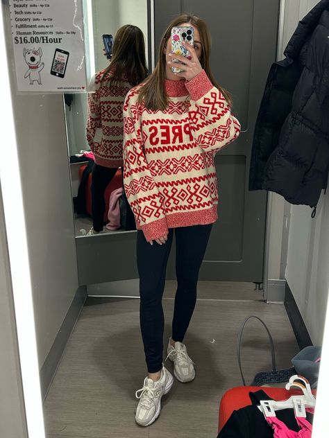 Ganni sweater dupe. Target viral sweater. Red knit Apres sweater. Apres ski. Ski style. Winter style. Ganni Sweater, Ski Style, Sweater Outfit, Style Winter, Womens Crewneck, Winter Style, Sweater Outfits, Casual Style, Target