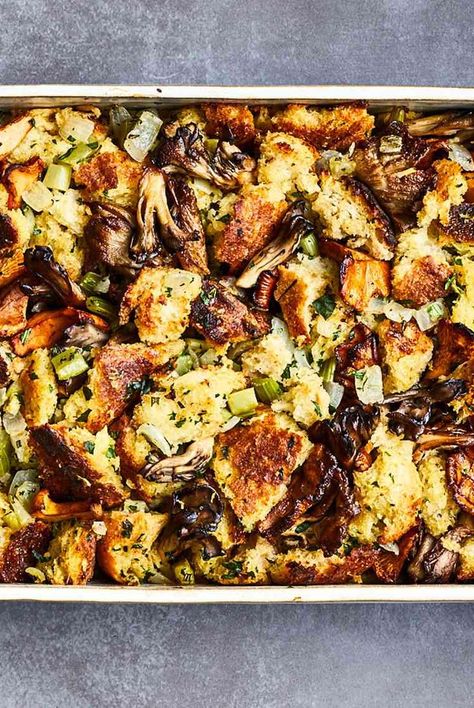 Mushroom Dressing Thanksgiving, Wild Mushroom Stuffing, Mushroom Sourdough, Sourdough Thanksgiving, Mushroom Dressing, Wild Rice Stuffing Recipes, Mushroom Stuffing, Dressing Recipes Thanksgiving, Thanksgiving Brunch