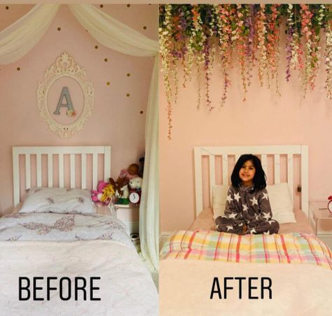 Flowers Above Bed, Bedroom With Flowers, Flower Canopy, Girls Bed Canopy, Forest Bedroom, Girls Bed, Canopy Bed Diy, Alice In Wonderland Tea Party Birthday, Canopy Bedroom