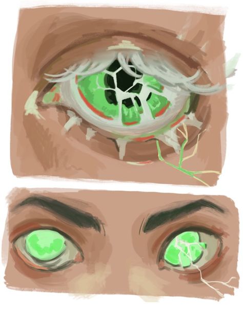 Doodle of an idea I had where Danny’s iris and pupil are shattered (in his ghost form most noticeably) on the side of his face where the electricity of the ghost portal initially struck the hand that… Hands On Face Drawing Reference, Ghosts Character Design, Oc Doodle Ideas, Glass Character Design, Glowing Eyes Drawing, One Eye Character, Hands Over Face Reference, Oc Design Ideas Inspiration, Hands On Face Reference