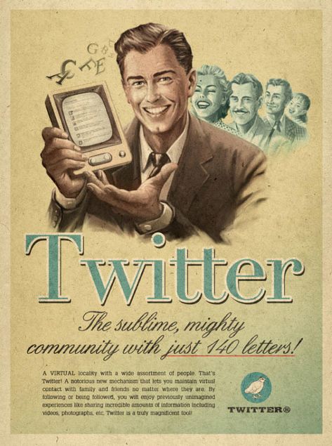 Vintage Advertisement of Modern Technology Iklan Vintage, Internet Ads, Futurisme Retro, Twitter Ads, Publicidad Creativa, Social Media Poster, Retro Ads, Social Media Campaign, Propaganda Posters