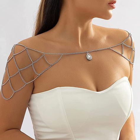 AmazonSmile: Missgrace Boho Sexy Rhinestones Shiny Bra Body Chain Jewelry Silver Dainty Body Jewelry Layered Bikini Shoulder Chain Wedding Party Nightclub Body Accessories Jewelry for Women Bride : Clothing, Shoes & Jewelry Jóias Body Chains, Strapless Wedding Gown, Shoulder Jewelry, Ideas Regalo, Shoulder Necklace, Women Bride, Body Chains, Wedding Dress Accessories, Wedding Bridal Jewellery