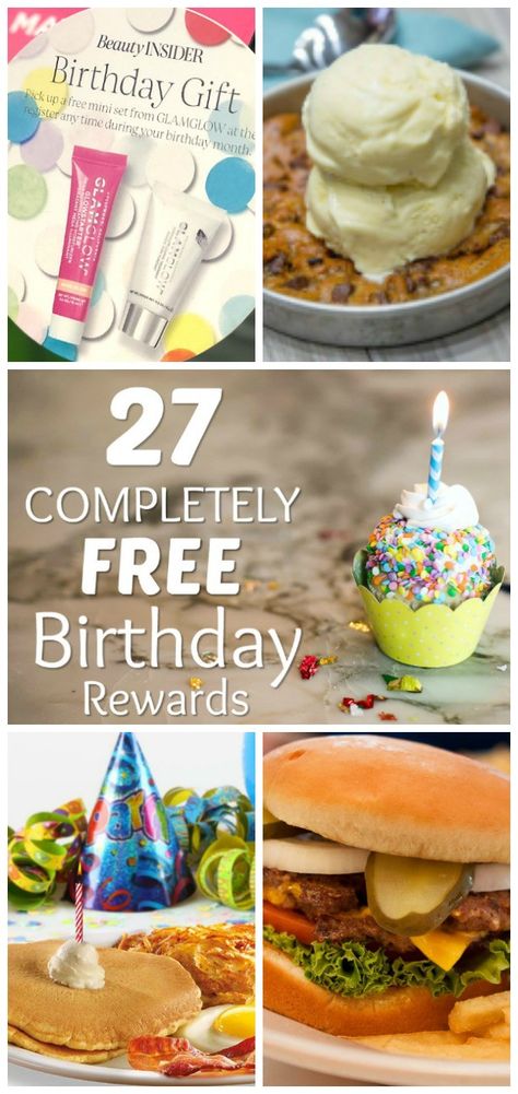 27 of the BEST Birthday Freebies (And They Free Stuff On Your Birthday, Free On Your Birthday, Freebies On Your Birthday, Free Birthday Gifts, Online Birthday Gifts, Dinner Desserts, Birthday Rewards, Birthday Freebies, Penny Pinching