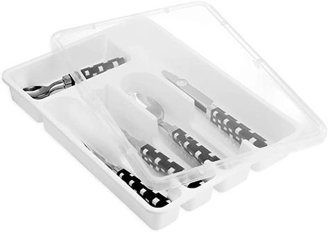 Amazon.com: Zilpoo Flatware Tray with Lid, Plastic Camper Picnic Cutlery and Utensil Drawer Organizer, Kitchen Silverware Storage Container with Cover, White: Kitchen & Dining Utensil Drawer Organizer, Kitchen Silverware, College Dorm Room Organization, Silverware Storage, Utensil Drawer Organization, Kitchen Drawer Storage, Silverware Drawer, Flatware Holder, Flatware Organizer