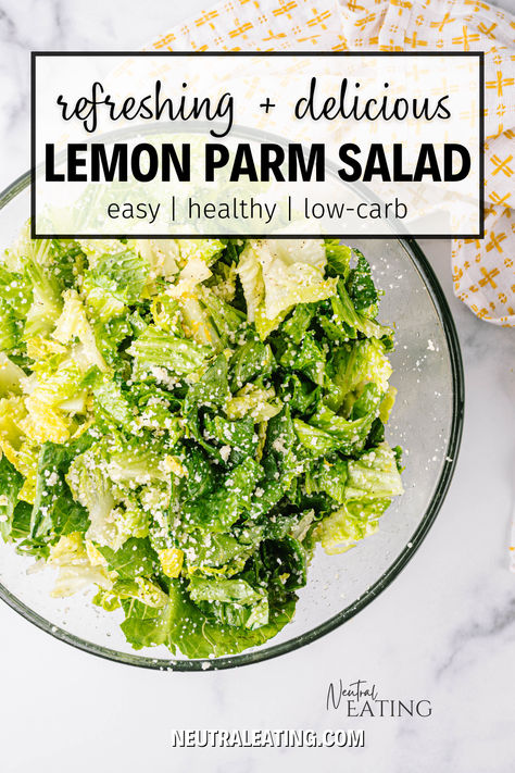 Healthy Romain Lemon Salad Recipe! Clean Eating Salad Dressing. Fresh Romaine Salad, Romaine Salad Recipes Healthy, Jar Of Lemons Recipes, Lemon Romaine Salad, Lemon Parm Salad, Lemon Lunch Recipes, Parmesan Lemon Salad, Italian Romaine Salad, Romaine Lemon Parmesan Salad