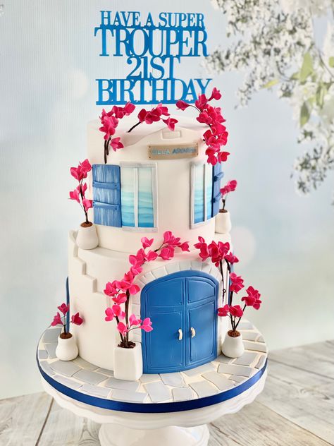 Greek Islands, inspired cake Mamma Mia Cake, 17th Birthday Party Ideas, Greek Cake, Island Cake, 17 Birthday Cake, Gateau Baby Shower, 17th Birthday Ideas, Cake Decorator, Bday Party Theme