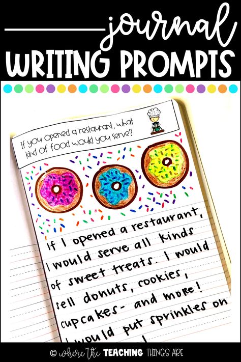 Get your students excited about writing with these fun prompts! This packet includes 24 journal writing prompts plus black/white versions. The prompts are easy to prep - just print, cut, and glue! They’re also sized to fit perfectly in a primary journal or a regular composition notebook. For grades K-2. Grade 3 Writing Prompts, Writing Journal Ideas, Journal Writing Ideas, First Grade Writing Prompts, Journal Jar, Fun Prompts, Building Sentences, Journal Prompts For Kids, 3rd Grade Writing