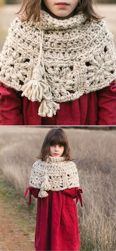 Size 5 Bulky Yarn Crochet Patterns, Thick And Quick Crochet Patterns, Capelet Crochet, Crochet Capelet Pattern, Crochet Caplet, Crochet Granny Squares Patterns, Granny Square Poncho, Capelet Pattern, Crochet Capelet