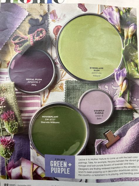 Celery Green Color Palette, Green Witch Color Palette, Green And Purple Room, Green And Purple Aesthetic, Purple And Green Color Palette, Olive Living Rooms, Kitchen Color Combos, Plum Kitchen, Lavender Color Palette