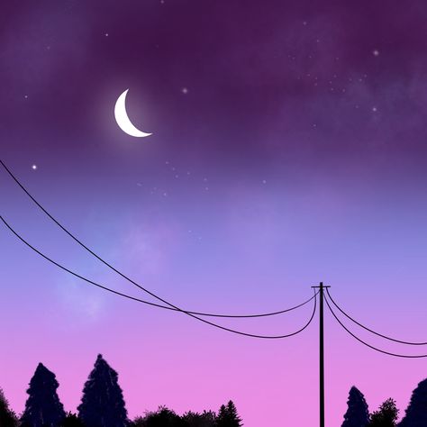 Senary Drawing Aesthetic, Landscape Digital Art Easy, Easy Anime Landscape Paintings, Night Scenery Drawing Easy, Purple Sunset Aesthetic Painting, Drawing Face Expressions, Watercolor Scenery, Disney Characters Wallpaper, Cartoon Girl Drawing