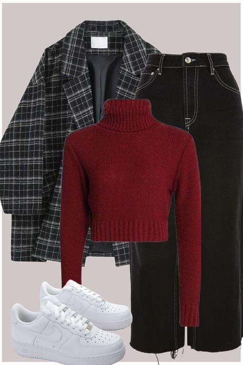 Outfit Ideas Aesthetic Autumn, 90s Winter Outfits, How To Dress, Winter Outfits Aesthetic Korean, Plaid Outfits For Women, Polyvore Outfits Aesthetic, Black Women Outfit Ideas, Outfits 2023 Trends, Outfit Ideas Layout