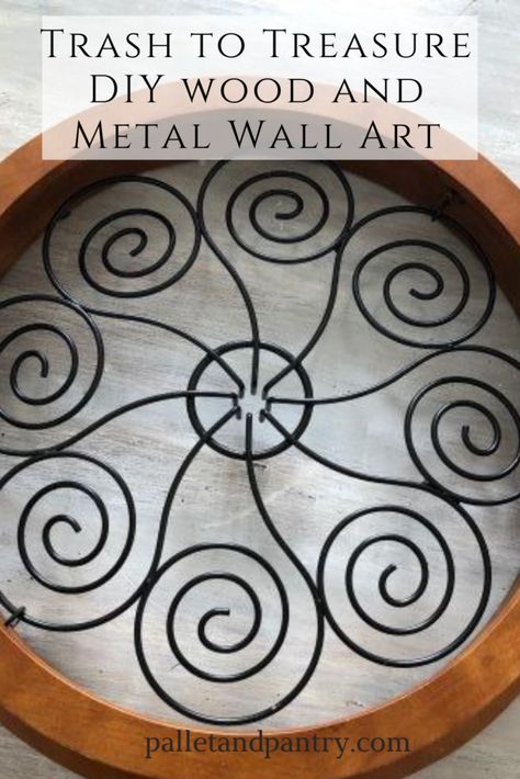 Trash to Treasure-Medallion Wood and Metal Wall Art - Pallet and Pantry Repurpose Metal Wall Art, Upcycle Metal Wall Decor, Diy Metal Wall Art, Medallion Wall Art, Round Mirror Frame, Art Pallet, Metal Wall Plaques, Round Metal Wall Art, Wood Wall Hanging