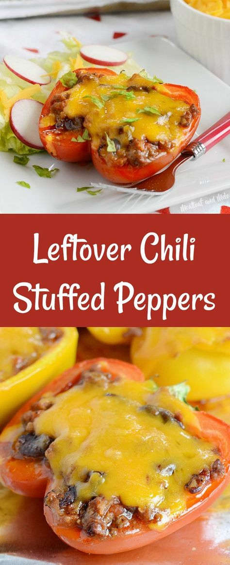 Leftover Chili Stuffed Peppers Chili Stuffed Peppers, Recipes For Dinner Beef, Leftover Chili Recipes, Beef Stuffed Peppers, Stuffed Peppers Beef, Leftover Chili, Dinner Beef, Meat Recipes For Dinner, Quick And Easy Dinner