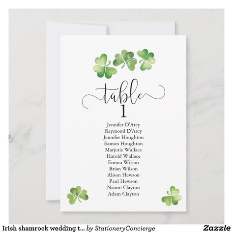 Shamrock Wedding, Irish Christmas, Wedding Reception Seating, Irish Style, Wedding Playlist, Irish Shamrock, Wedding Table Plan, Seating Cards, Seating Plan Wedding