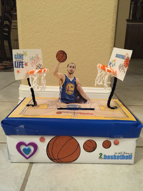 Steph Curry basketball Steph Curry Valentine Box Ideas, Basketball Valentine Boxes, Basketball Valentines, Basketball Project, Card Mailbox, Valentine's Boxes, Valentines Day Box, Diy Valentines Box, Boys Valentines