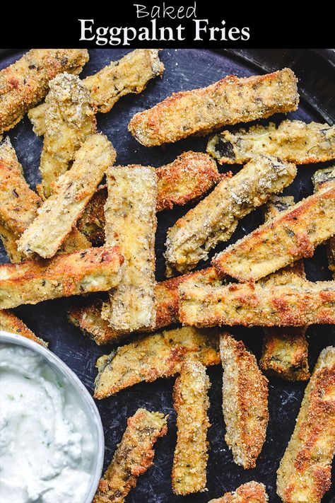 Egg Plant Fries Air Fryer, Egg Plant Side Dishes, Eggplant Fries Baked, Dinner With Eggplant, Eggplant Sides, Baked Aubergine, Baked Eggplant Fries, Egg Plants, Greek Tzatziki Sauce