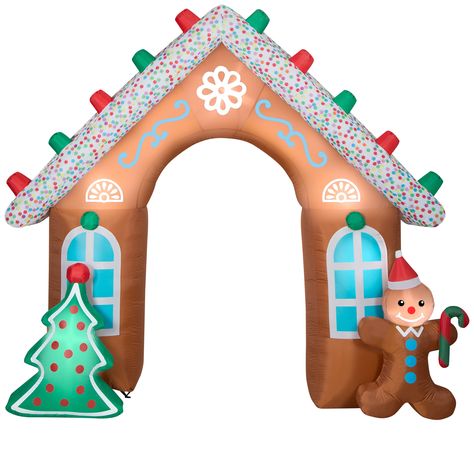 "Buy the 8.5ft. Airblown® Inflatable Christmas Gingerbread Archway at Michaels. com. This amazing Christmas archway is styled with red and green gum drops, sprinkled frosting and icy blue windows. Deck the yard with an Airblown Inflatable gingerbread house archway! This amazing Christmas archway is styled with red and green gum drops, sprinkled frosting and icy blue windows. Two classic Christmas figures—a Christmas tree and a gingerbread man—are at the ready to welcome your guests. An eye-catch Christmas Archway, Blue Windows, Inflatable Christmas Decorations, Gingerbread Christmas Tree, Gingerbread Christmas Decor, Christmas Inflatables, Gum Drops, Christmas Store, Icy Blue