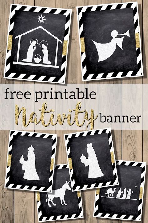 Free Printable Nativity sillhouette banner or ornaments Christmas decor. Religious Christmas decorations. Christian Christmas. #papertraildesign #Christmas #nativity #sillhouette #Nativitysillhouette #nativitybanner #christmasnativity #stable #jesusisborn #christmasdecor #religiouschristmas #easychristmasdecor #christmasdecorations #christmasprintables #cheapChristmas #cheapChristmasdecor #frugalChristmas Religious Christmas Ornaments Diy, Nativity Banner, Homemade Nativity, Religious Christmas Decorations, Christmas Vbs, Printable Ornaments, Printable Nativity, Manger Christmas, Advent Ideas