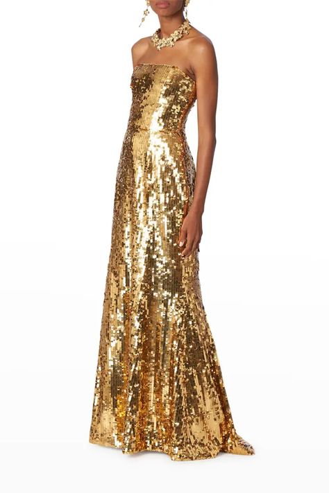 B6Q9W Carolina Herrera Sequin Embellished Strapless Gown Carolina Herrera Gown, Strapless Ball Gown, Zip Lining, Embellished Gown, Column Gown, Sequin Gown, Strapless Gown, Women Formals, Formal Dresses For Women