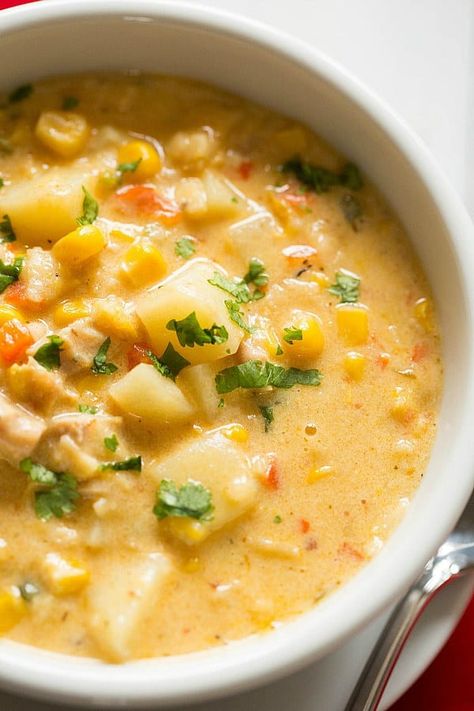 Chicken And Corn Chowder, Chicken And Corn, Poblano Peppers, Chipotle Chicken, Adobo Sauce, Savory Soups, Corn Chowder, Diet Vegetarian, Think Food