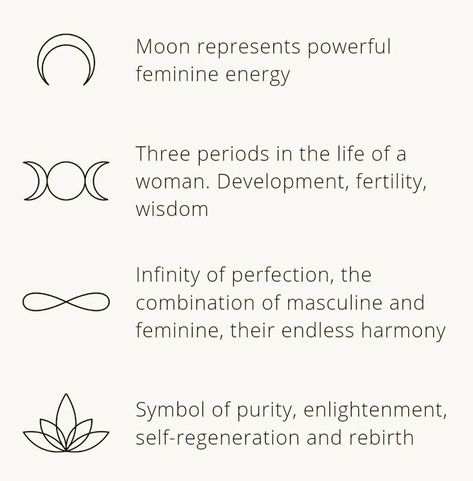 Three Periods In The Life Of A Woman Tattoo, Spiritual Tattoos For Women Small, Manifestation Symbol Tattoos, Reiki Inspired Tattoos, Spiritual Tattoo Meanings, Boho Symbols And Meanings, Unalome Spine Tattoos For Women, Boho Hand Tattoos For Women, Symbol For Feminine Energy