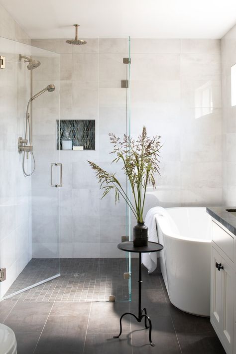 Portfolio — JTM Interiors Small Master Bath, Modern Tub, Bathroom With Tub, Bathroom Tub Shower, Master Bath Remodel, Bathroom Tub, Tub Shower, Tub Shower Combo, Bathroom Layout