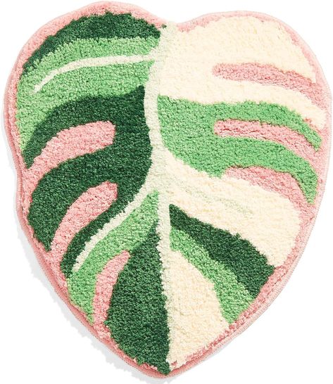 DyeFury Variegated Monstera Leaf Bathroom Rugs-Tropical Monstera Shaped Cute Bath Mat for Bathroom Decor Aesthetic Non Slip Plant Rug Washable Trendy Pink Green Shower Mat 24''x20'' Green And Pink Bathroom, Fun Apartment Decor, Bathroom Decor Aesthetic, Leaf Bathroom, Green Bathroom Rugs, Plant Rug, Unique Bath Mats, Blue Bathroom Rugs, Green Bath Mat