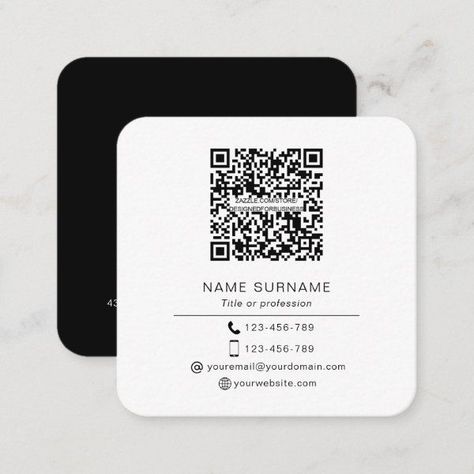 Modern Minimalist Simple QR code personal Square Square Business Card Visit Card Square, Square Visiting Card, Qr Code Card Design, Business Card Design With Qr Code, Qr Code Business Card Design, Personal Business Card Design, Square Business Card Design, Business Cards With Qr Code, Qr Business Card