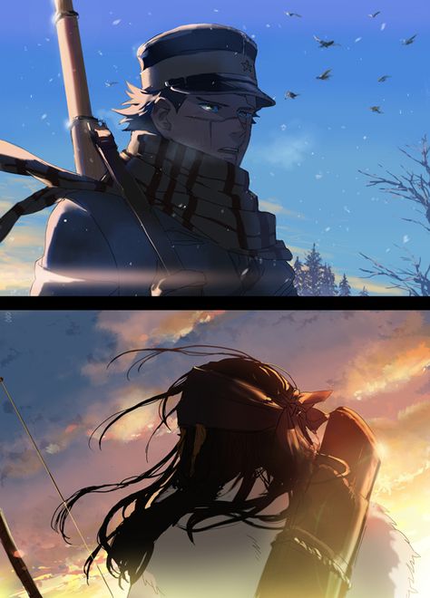 Sugimoto and Asirpa, by Pixiv Id 3797222 Poses Manga, Shot Film, Golden Kamui, Vintage Flowers Wallpaper, Golden Kamuy, Background Drawing, Lgbt Art, Dark Anime Guys, Pictures Of People