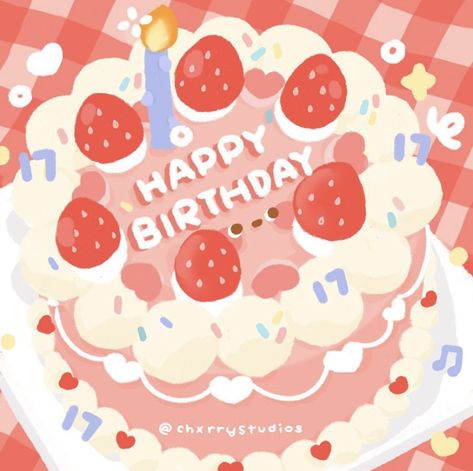 Kawaii Cake Illustration, Cute Birthday Illustration, Birthday Card Design Ideas, Cake Doodle, Birthday Doodles, Birthday Cake Illustration, Happy Birthday Drawings, Cute Birthday Wishes, Cake Wallpaper