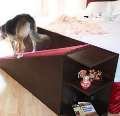 Bedside ramp. Diy Dog Steps For Bed, Diy Dog Steps, Dog Steps For Bed, Dog Ramp For Bed, Cabinet Diy, Pet Ramp, Dog Stairs, Dog Ramp, Dog Steps