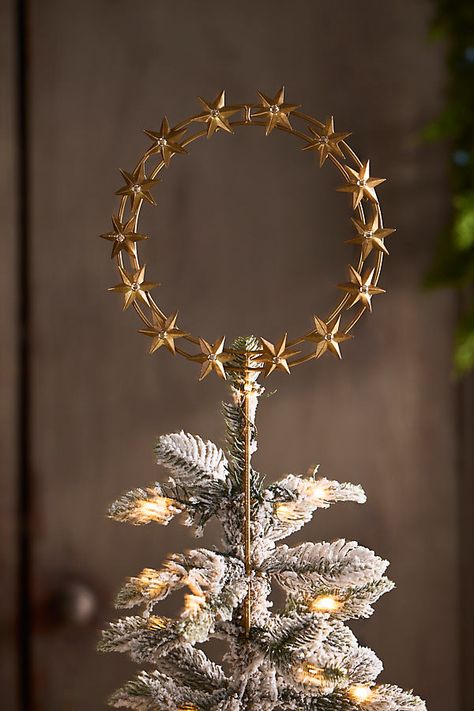 Top off your tree with this gleaming circlet of golden stars. Handmade especially for terrain, each topper can be fastened to your tree with the attached wires or displayed on the matching stand. | Starry Ring Tree Topper in Gold at Terrain Celestial Christmas Tree, Celestial Christmas, Diy Tree Topper, Ring Tree, Playful Decor, Dark Days, Designing Ideas, Heart Christmas, A White Christmas