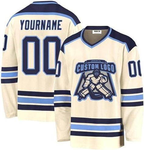 Amazon.com: ORANGE FOX Custom Cream Navy-Light Blue Ice Hockey Jersey Men Women,Custom Team Cream Stitched Name Number Hockey Jersey Design Your Own,Cream Adult Hockey Jerseys,Cream Sports Party Clothing | HV1229 : Clothing, Shoes & Jewelry Hockey Jersey Outfit, Youth Hockey, Nhl Jerseys, Orange Fox, Jersey Outfit, Blue Steel, Blue V, Hockey Jersey, Ice Hockey