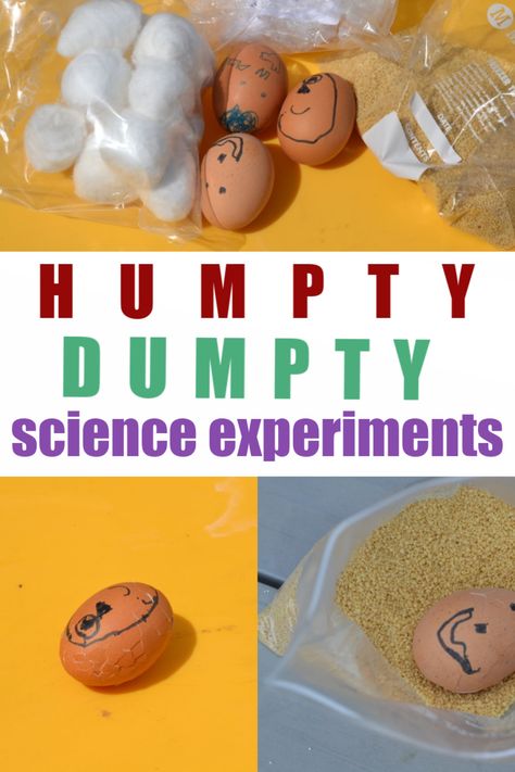 Collection of Humpty Dumpty Science Experiments for kids - design an egg drop experiment for a boiled egg Humpty Dumpty #HumptyDumpty #scienceforkids #scienceexperimentsforkids Humpty Dumpty Activities, Egg Drop Project, Candy Science Experiments, Candy Science, Egg Experiments, Nursery Rhymes Preschool, Nursery Rhymes Activities, Science Experiments For Kids, Preschool Science Activities