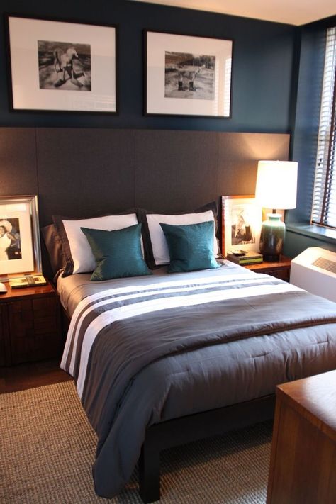 Brown Bedroom Ideas Aesthetic, Blue And Brown Bedroom Ideas, Blue And Brown Bedroom, Teal And Gray Bedroom, Brown Bedroom Ideas, Room Interior Colour, Teal Accent Walls, Blue Gray Bedroom, Brown Furniture Bedroom