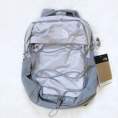 New With Tags- The North Face Women’s Borealis Mini 10 Liter Backpack In Tnf White Metallic Melange / Mid Grey. Dimensions: 8.65” X 4.15” X 13.5”. Tnf Backpack, North Face Backpack School, Black North Face Backpack, Mint Backpack, Backpack Inspiration, The North Face Backpack, School Backpack Essentials, Gray Backpack, Grey Backpack