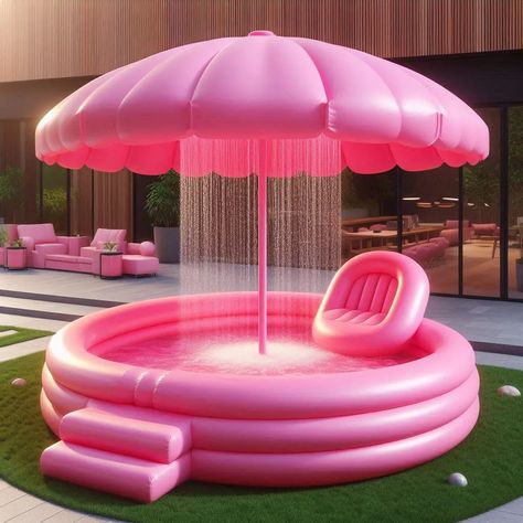 Backyard Water Parks, Pool Aesthetic, Pool Shade, Pool Umbrellas, Bubble House, Bouncy House, Pink Umbrella, Pool Shower, Bunk Bed Designs